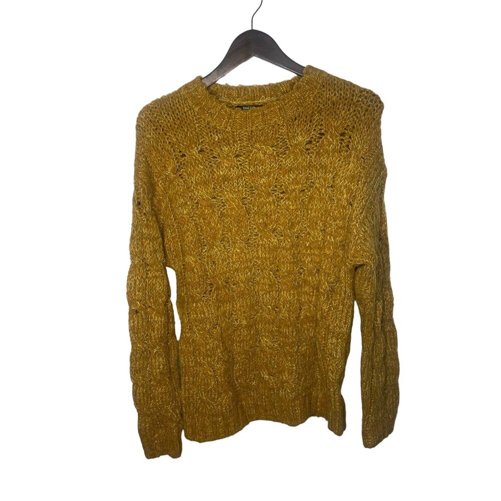 Doe & Rae Mustard‎ Yellow Chunky Cable Knit Sweater medium womens